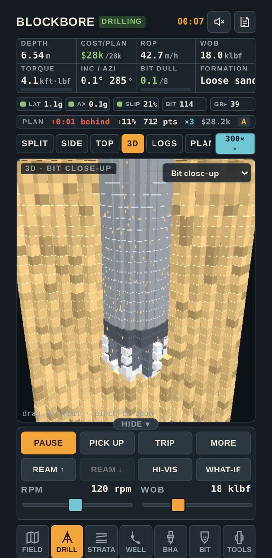 3D view of the bit cutting voxel rock